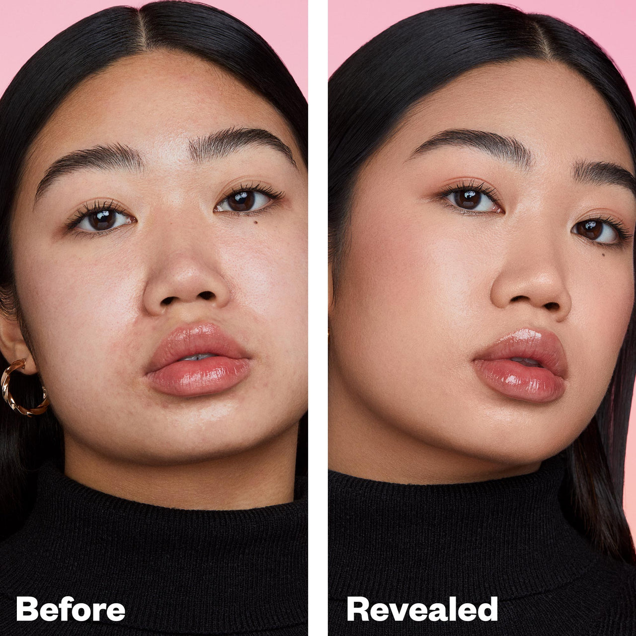 Before and after makeup for sensitive skin