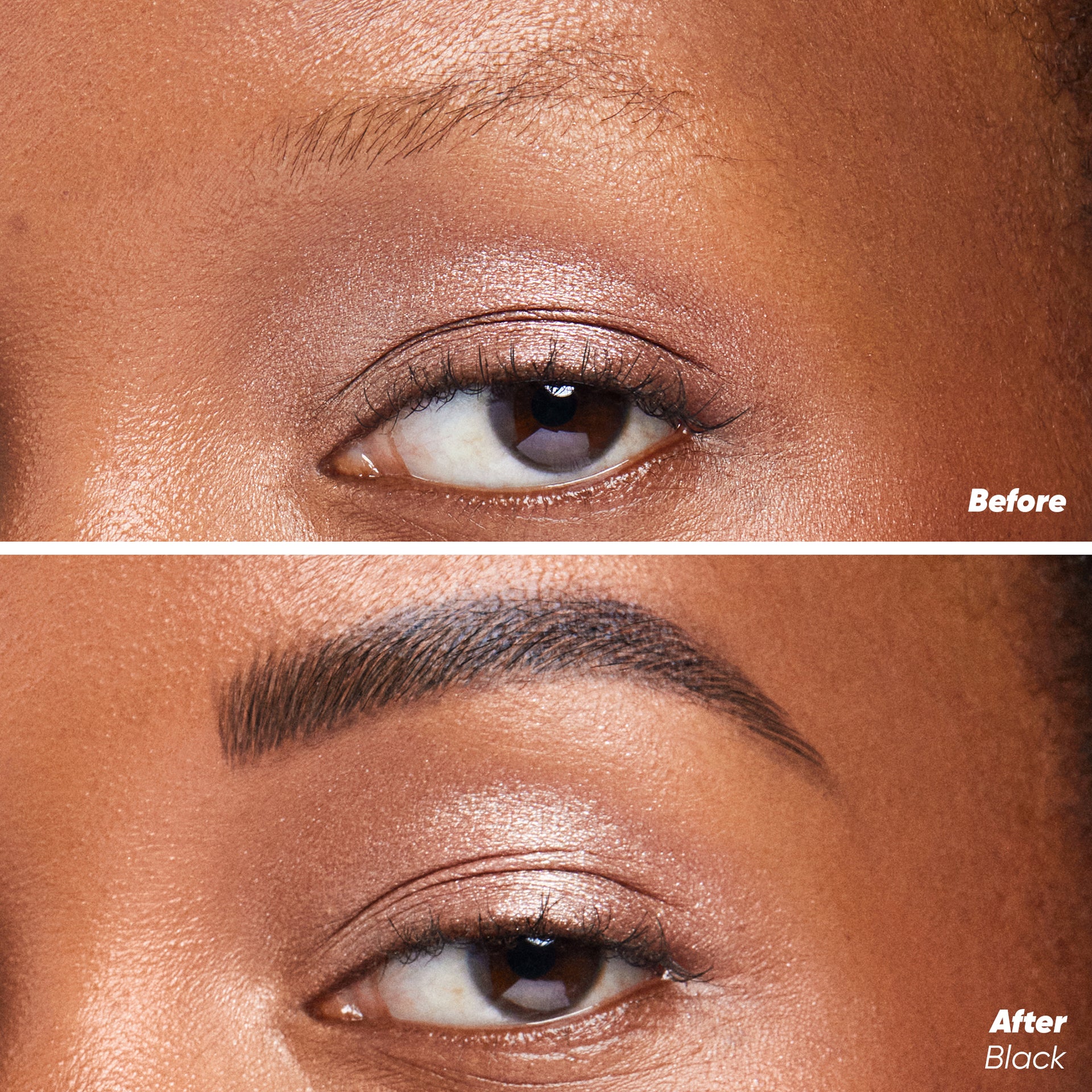 Before and after applying Brow Pop Nano in Black