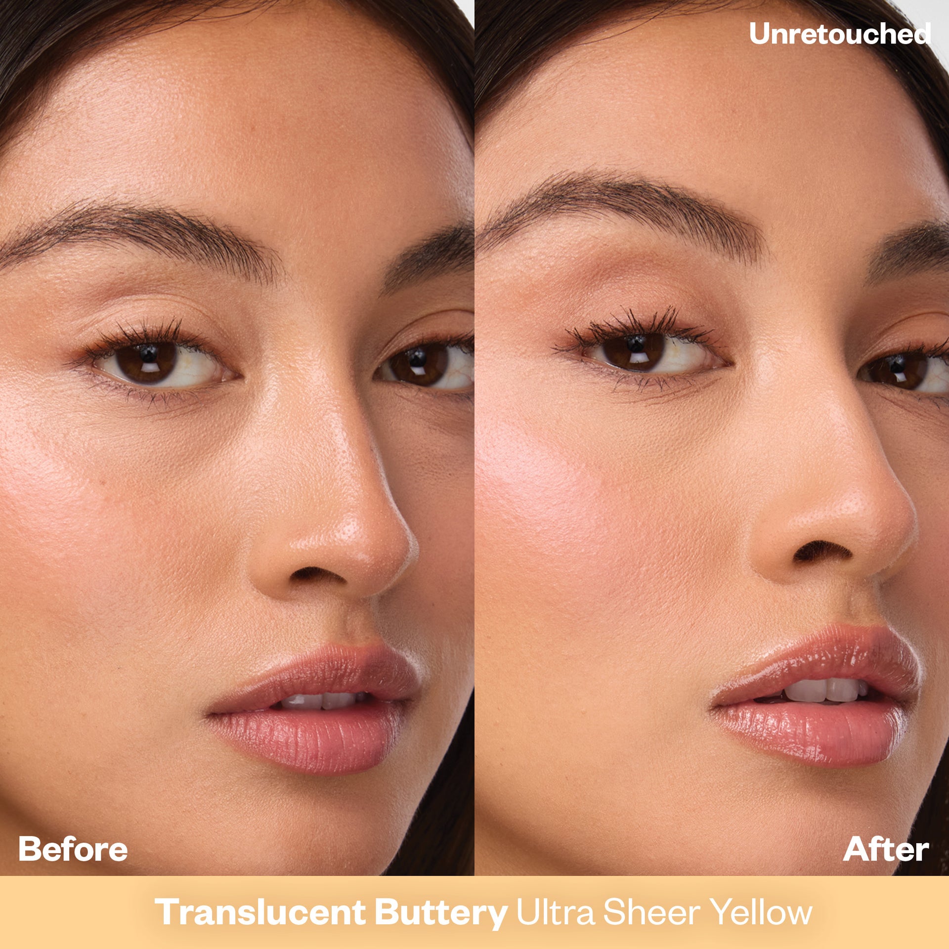 Before and After applying Cloud Set Loose Setting Powder in Translucent Buttery
