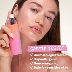 Model holding Plum & Juicy Spray: Safety Tested