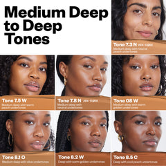 Medium Deep to Deep Tones (Tone 7.3 N, Tone 7.5 N, Tone 7.8 N, Tone 08 W, Tone 8.1 O, Tone 8.2 W, Tone 8.5 C)