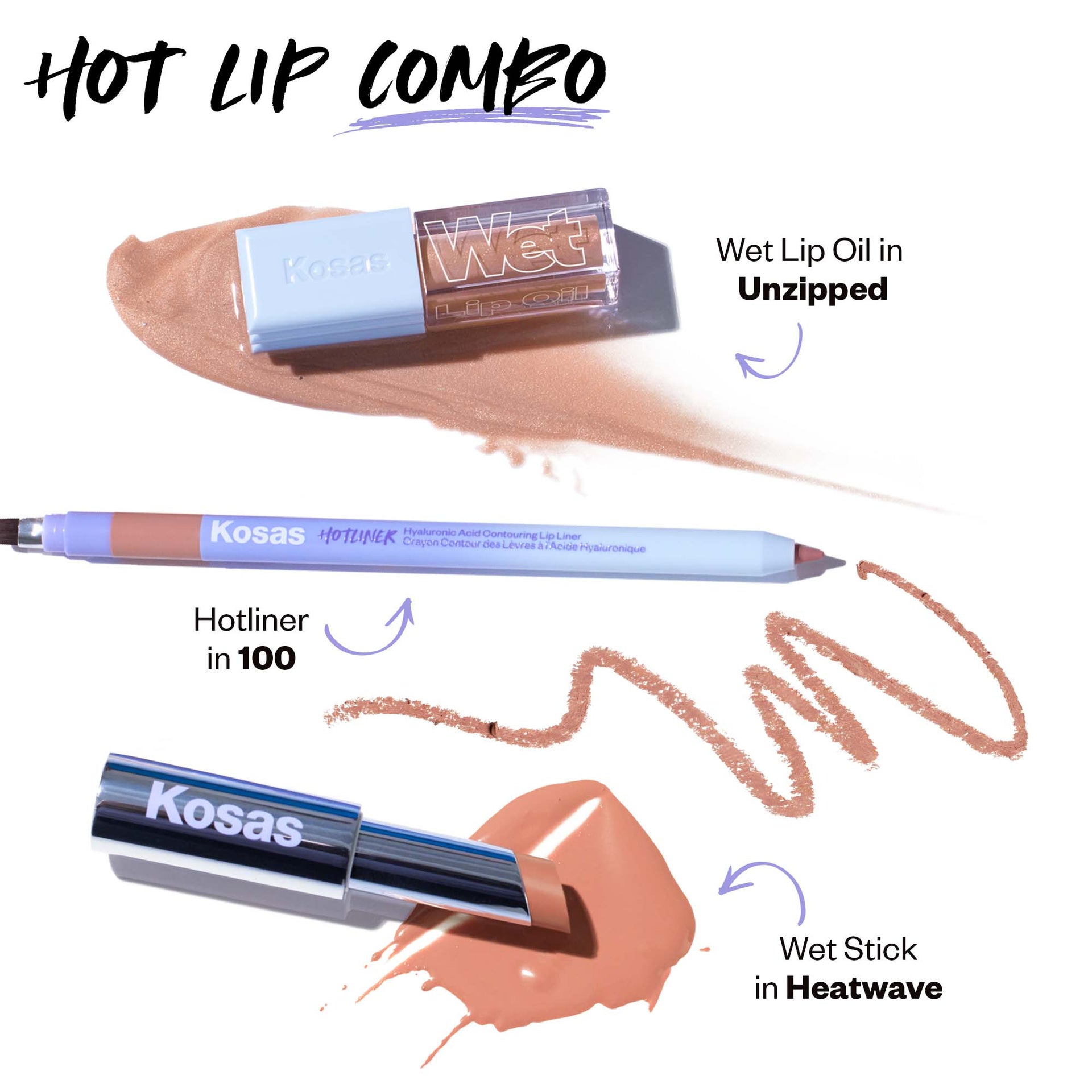 Hot lip combo (Wet lip oil in Unzipped, Hotliner in 100, Wet Stick in Heatwave)