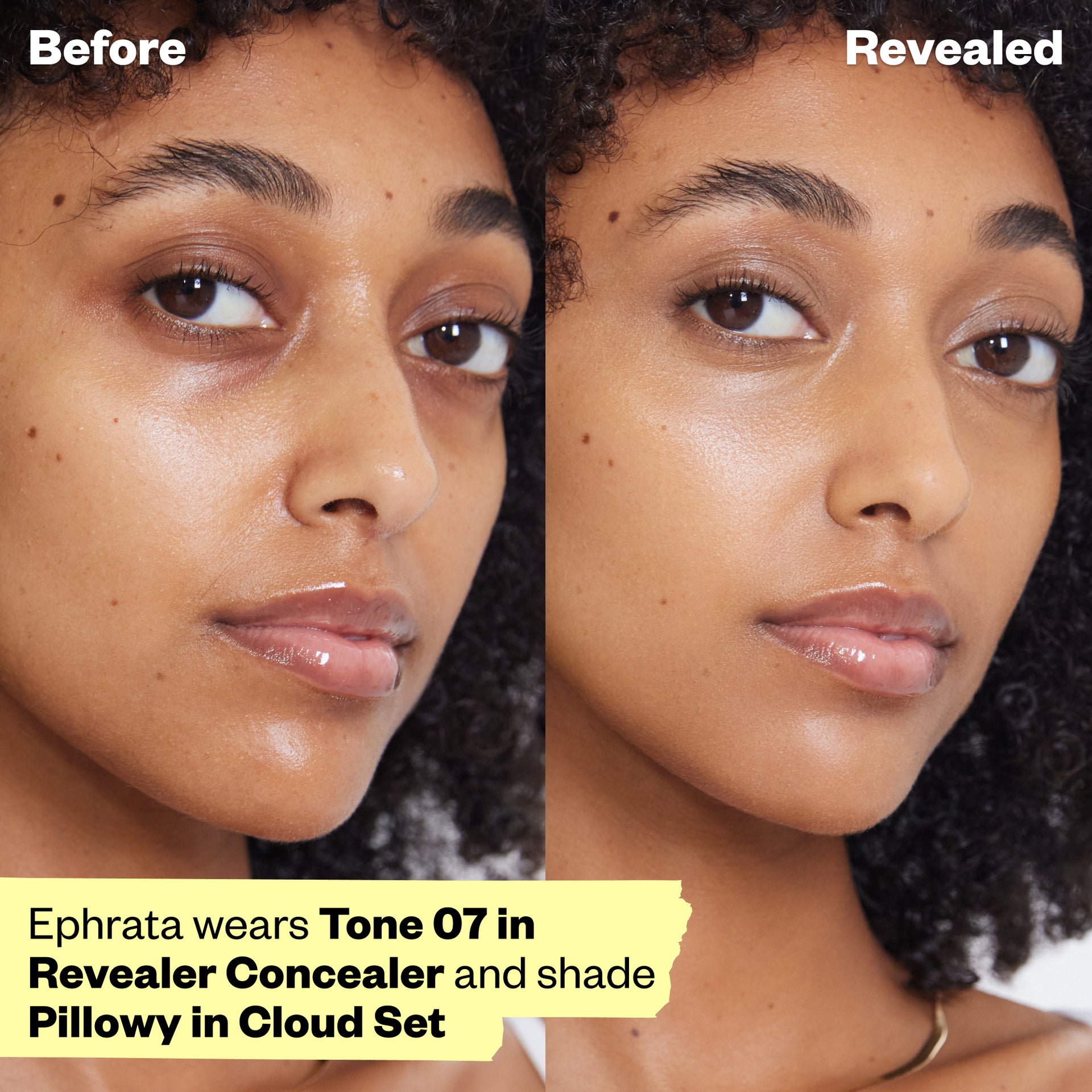 Ephrata wears Tone 07 in Revealer Concealer and shade Pillowy in Cloud Set