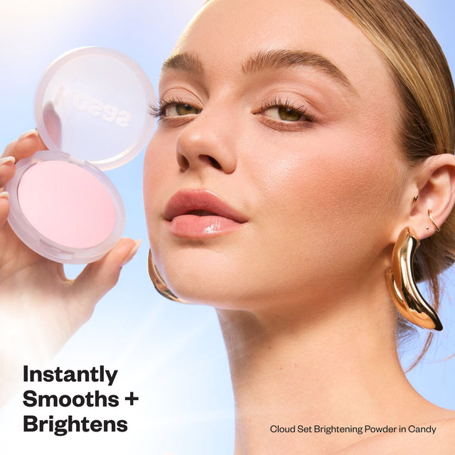 Model wearing Mini Cloud Set Setting Powder in Candy