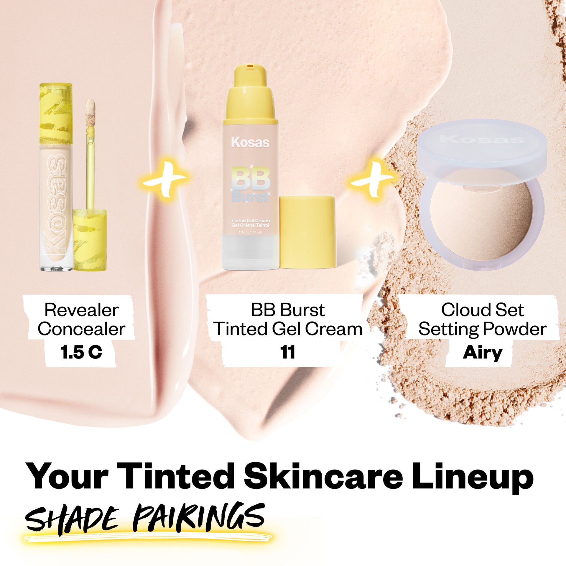 Your Tinted Skincare Lineup Shade Pairings (Revealer Concealer 1.5N, BB Burst Tinted Gel Cream 11, Cloud Set Setting Powder Airy)