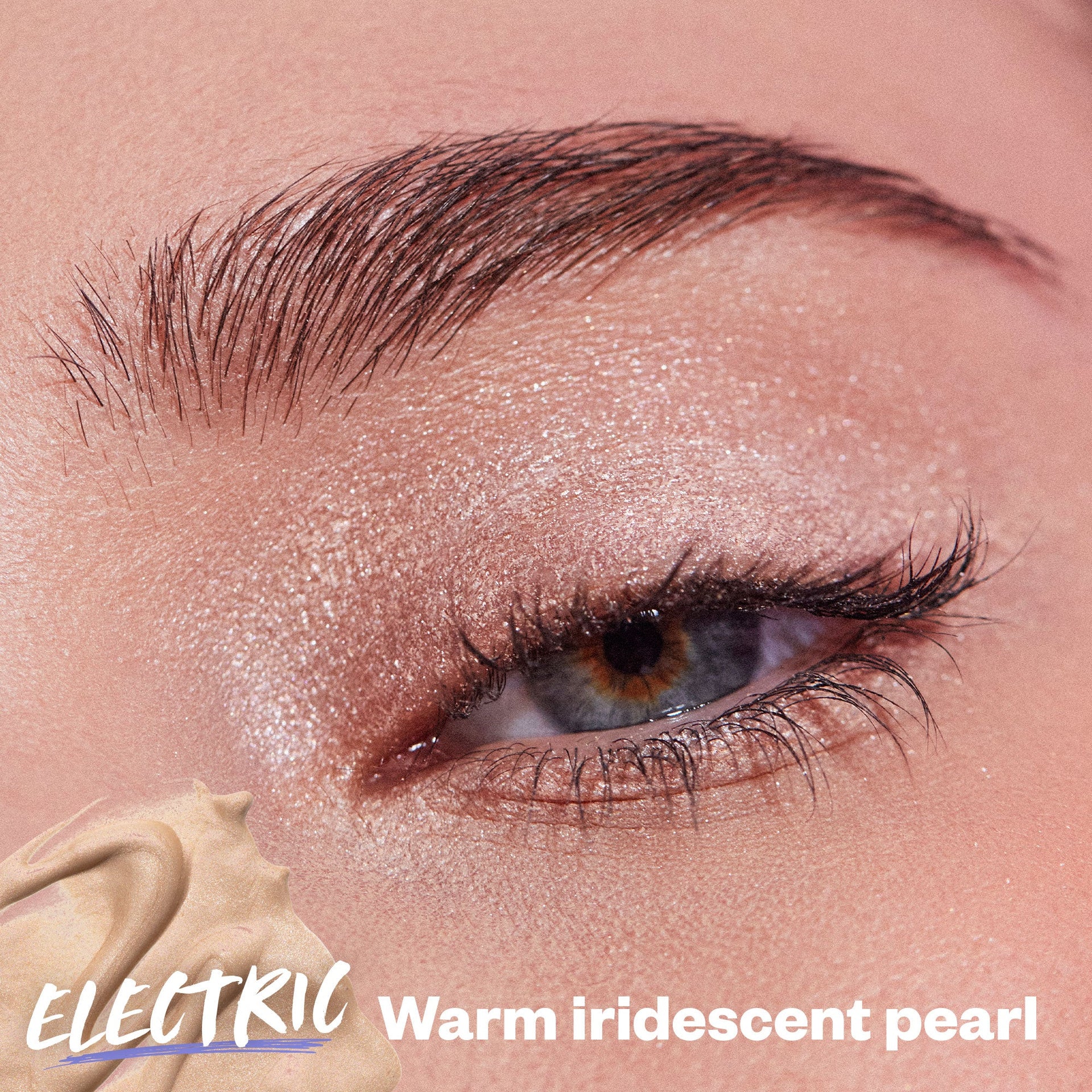 Close-up image of Kosas Eyeshadow Gel in the shade 'Electric' when applied.