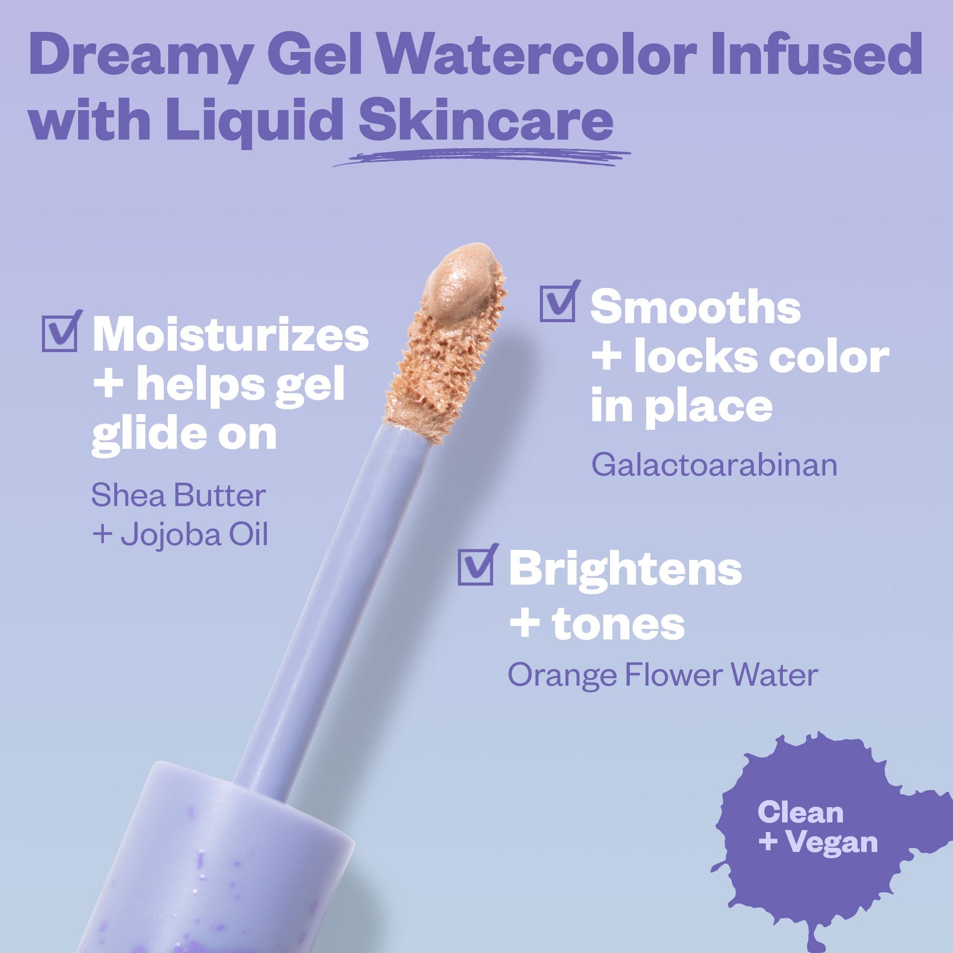 Image displaying the ingredients and benefits of the Kosas 10-Second Eye Gel Watercolor Eyeshadow.