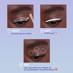 Step-by-step guide on how to apply Kosas 10-Second Eye Gel Watercolor Eyeshadow (swipe, wait, tap)
