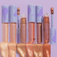 Kosas Eyeshadow Gel shades with packaging and applicator.