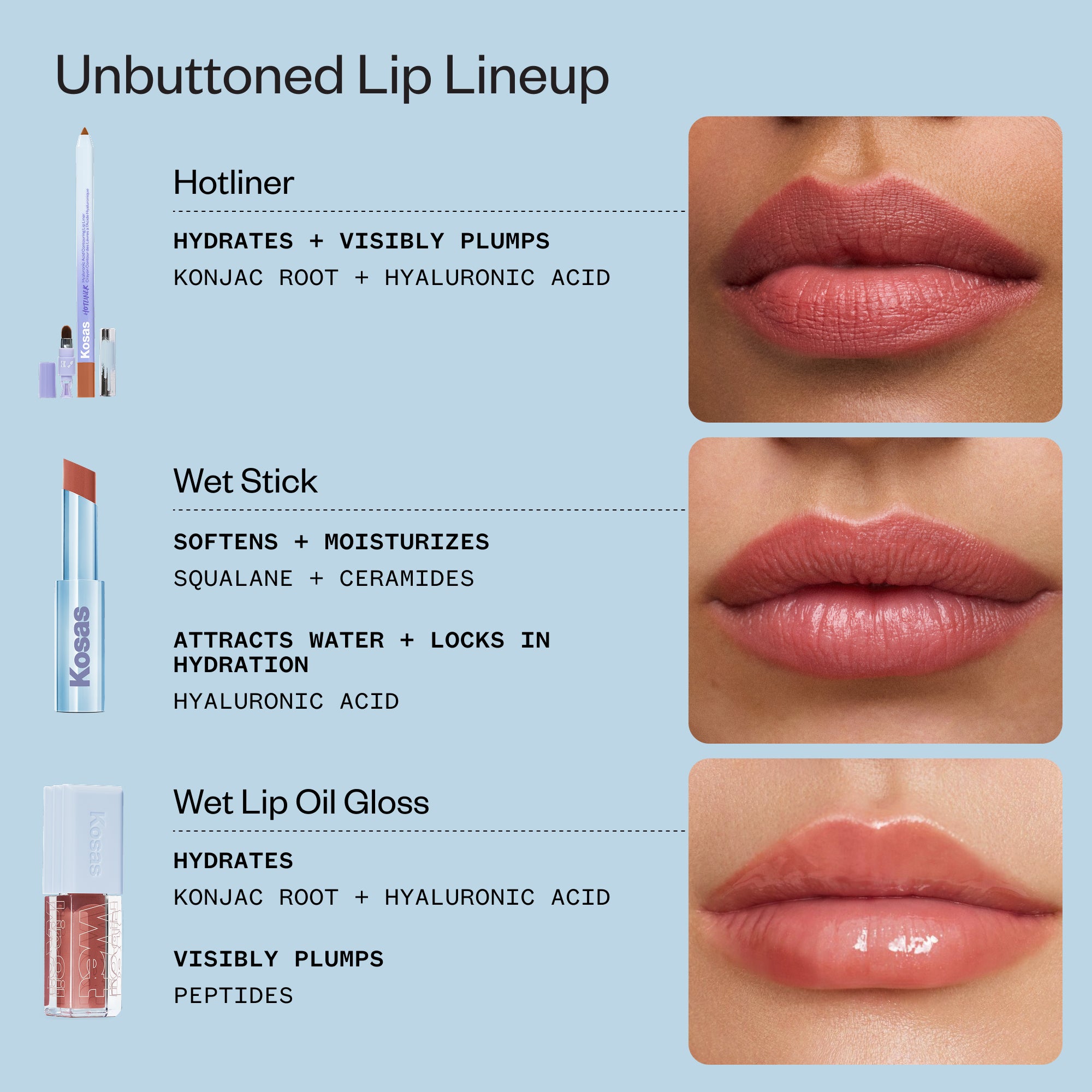 kosa品 Unbuttoned Lip Trio – Kosas Cosmetics