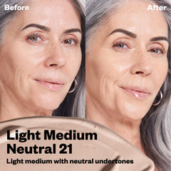 Before and after using BB Burst Light Medium Neutral 21 (Light medium with neutral undertones).
