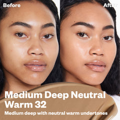 Before and after using BB Burst Medium Deep Neutral Warm 32 (Medium deep with neutral warm undertones).