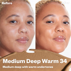 Before and after using BB Burst Medium Deep Warm 34 (Medium deep with warm undertones).