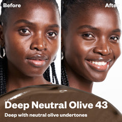 Before and after using BB Burst Deep Neutral Olive 43 (Deep with neutral olive undertones).