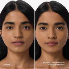 Before and After applying Cloud Set Loose Powder in Translucent Buttery