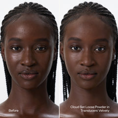 Before and After applying Cloud Set Loose Powder in Translucent Velvety