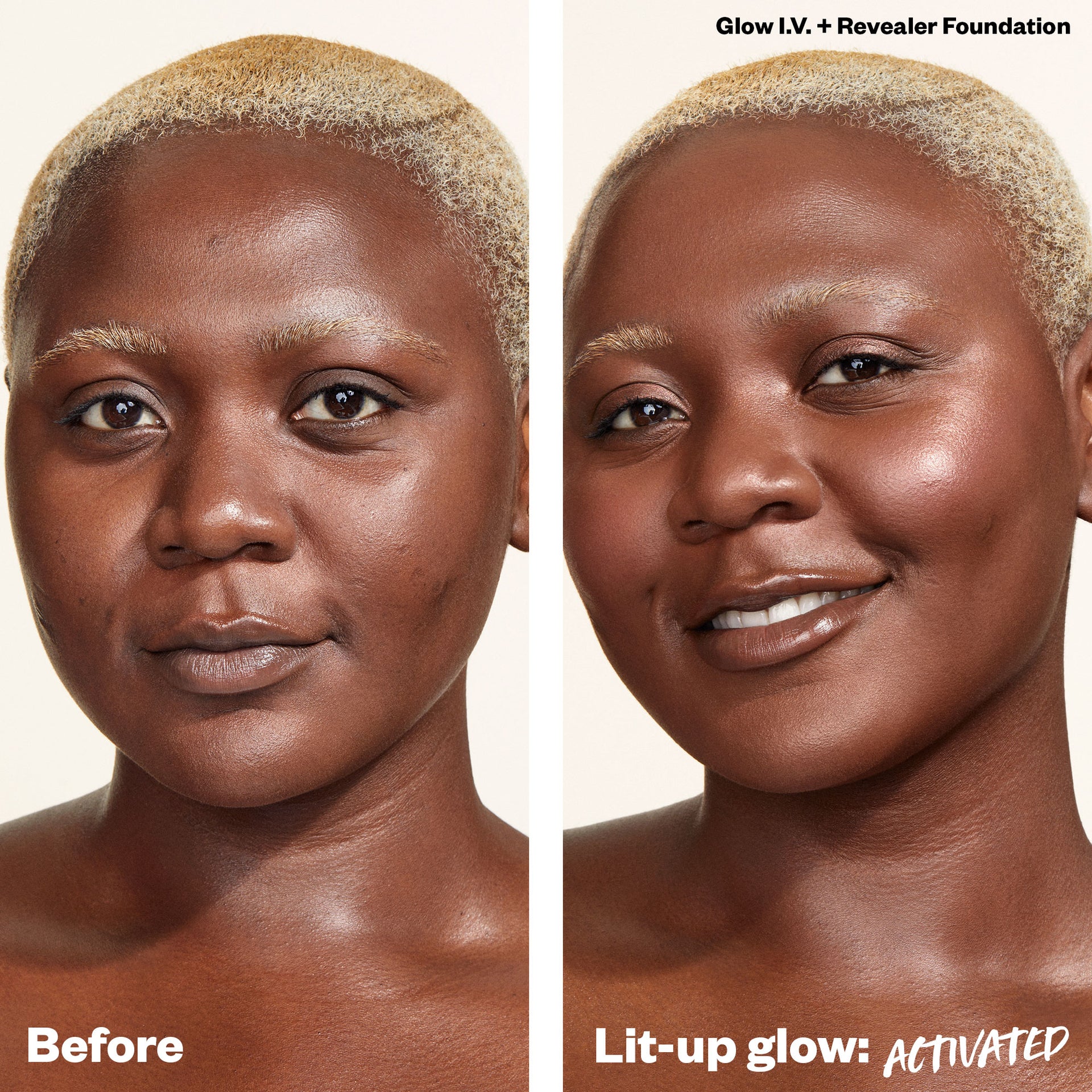 Model Showing Before and After Wearing Energize Shade