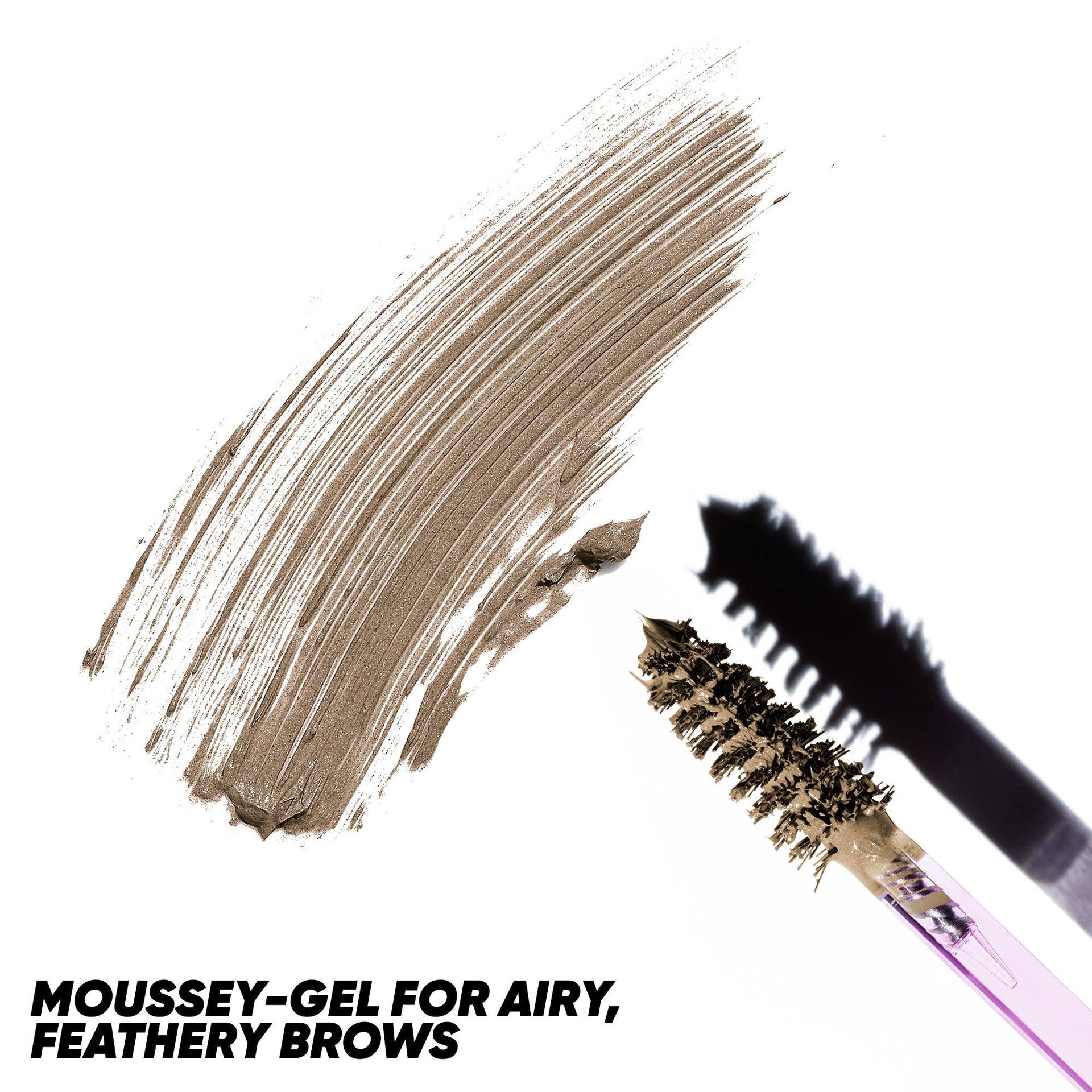 Swatch of Kosas Air Brow Tinted Moussey-Gel in shade 'Taupe,' providing airy and feathery brows