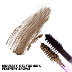 Swatch of Kosas Air Brow Tinted Moussey-Gel in shade 'Soft brown' providing airy and feathery brows