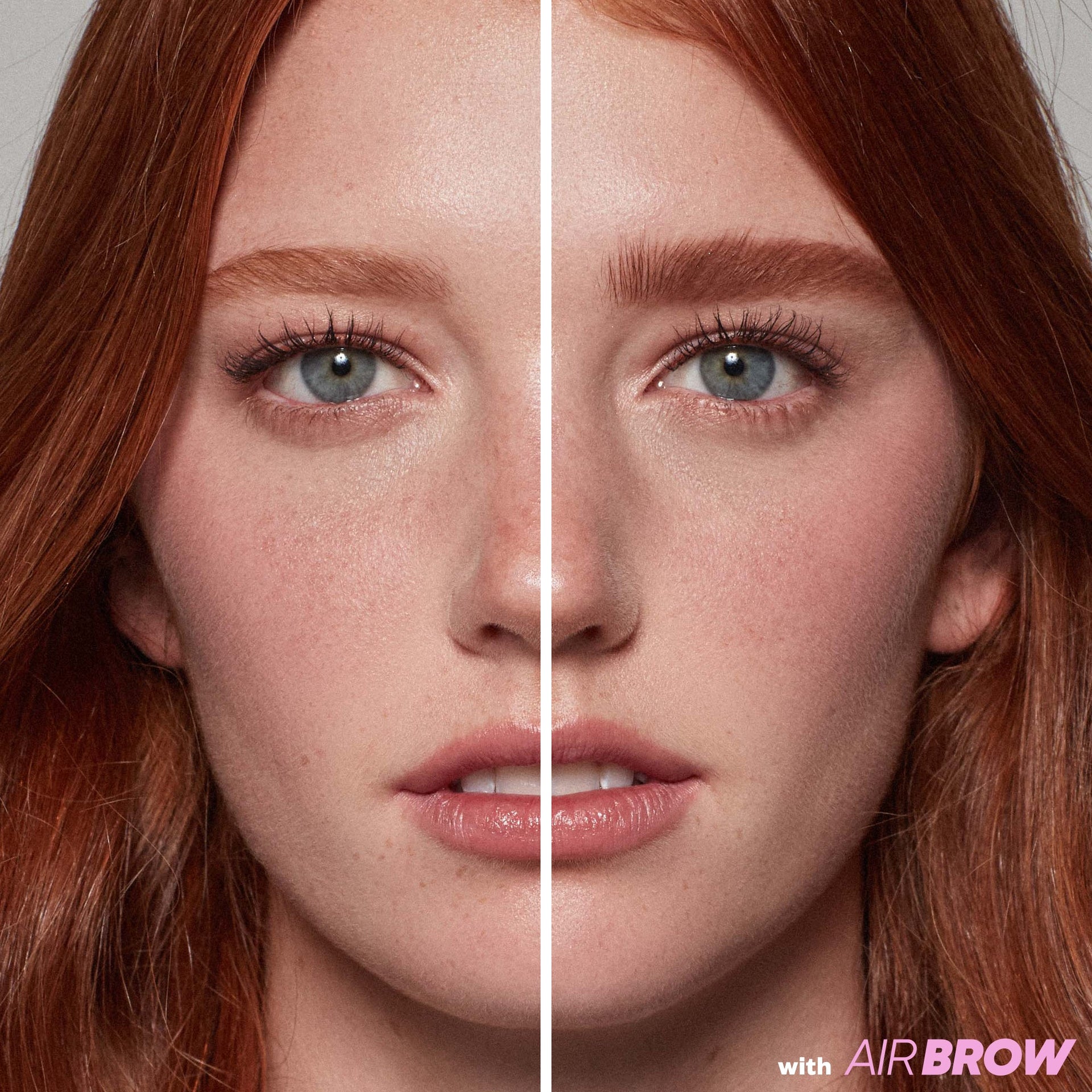 Model showing before and after wearing AirBrow Auburn