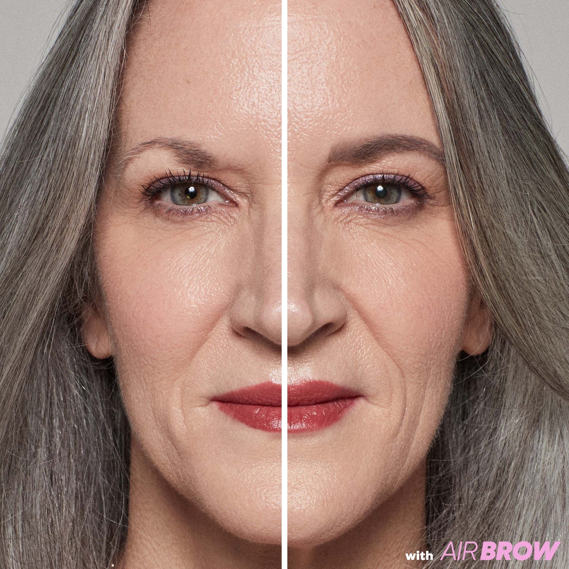 Model showing before and after wearing AirBrow Grey