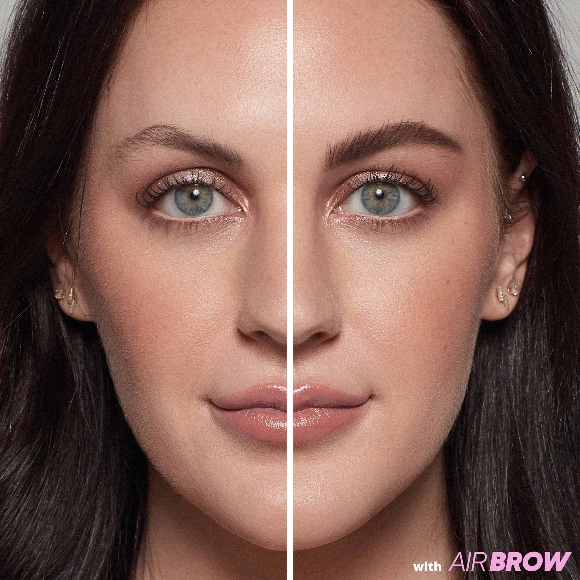 Model showing before and after wearing AirBrow Medium Brown