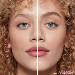 Before and after comparison showcasing the effect of using Kosas Air Brow Tinted in the shade Soft Brown.