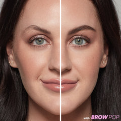 Before and after application of 'Medium Brown' Brow Pop shade.